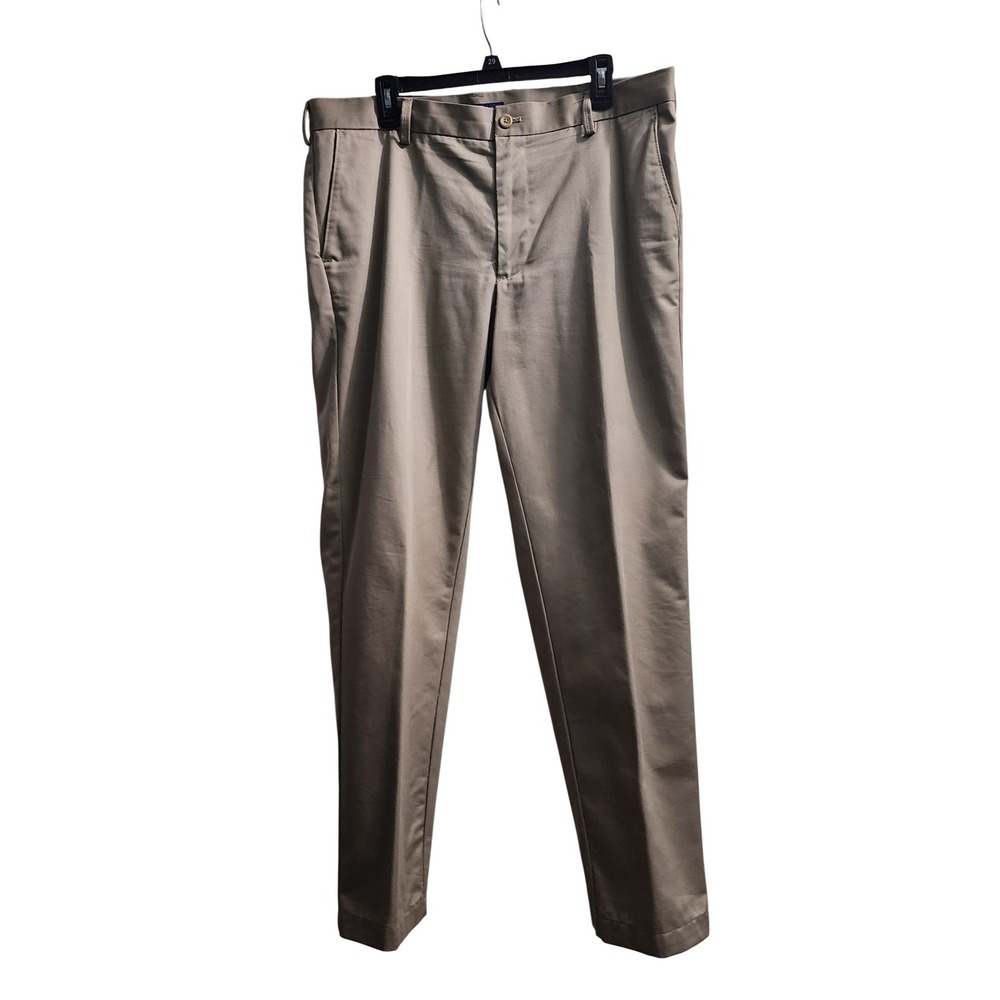 IZOD Mens Khaki Chino Pants Flat Front Straight Leg Tan Dress Slacks Size 36x30